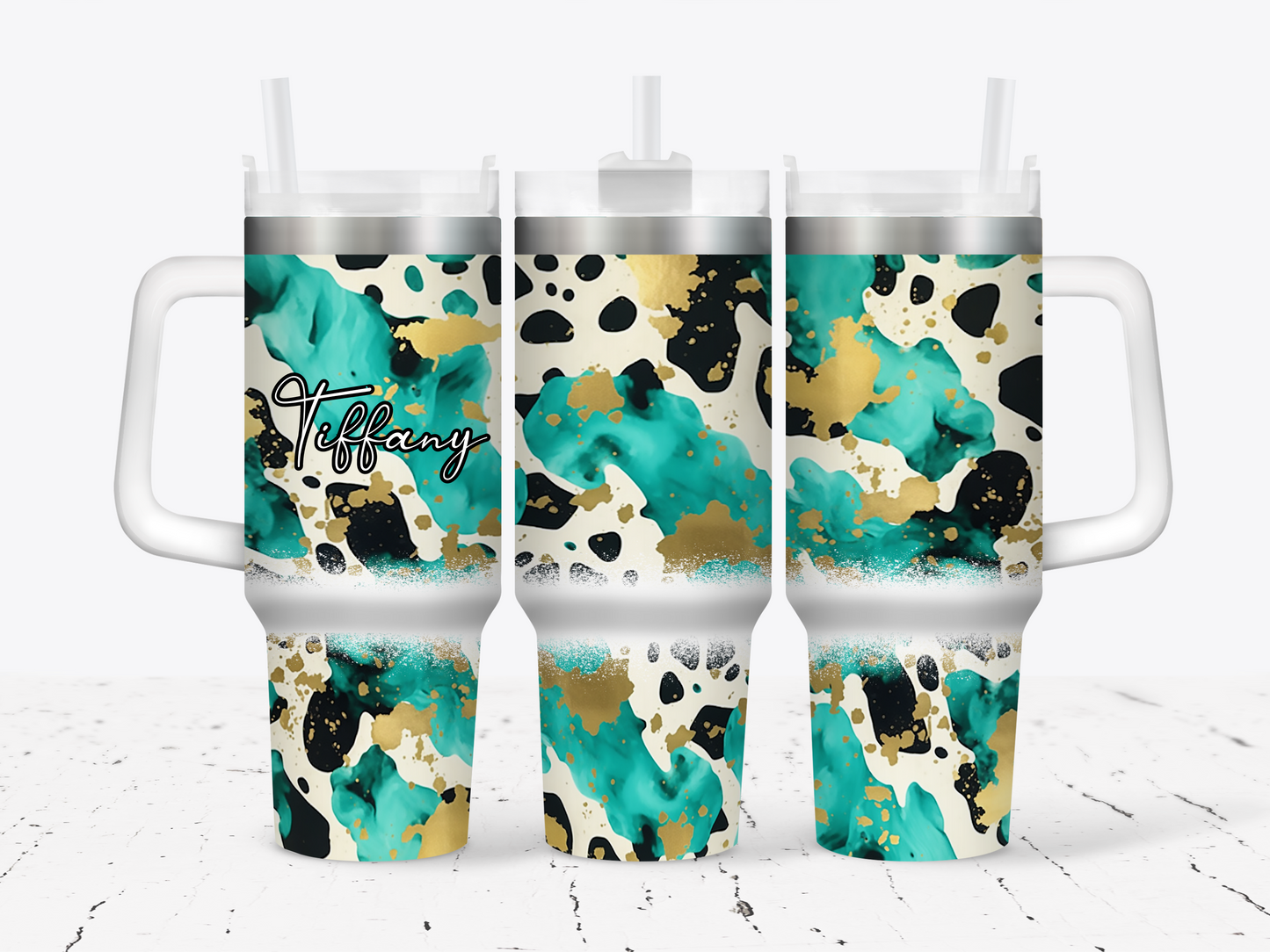 40oz Tumbler | Teal Cow Hide