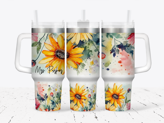40oz Tumbler | Sunflower Watercolor