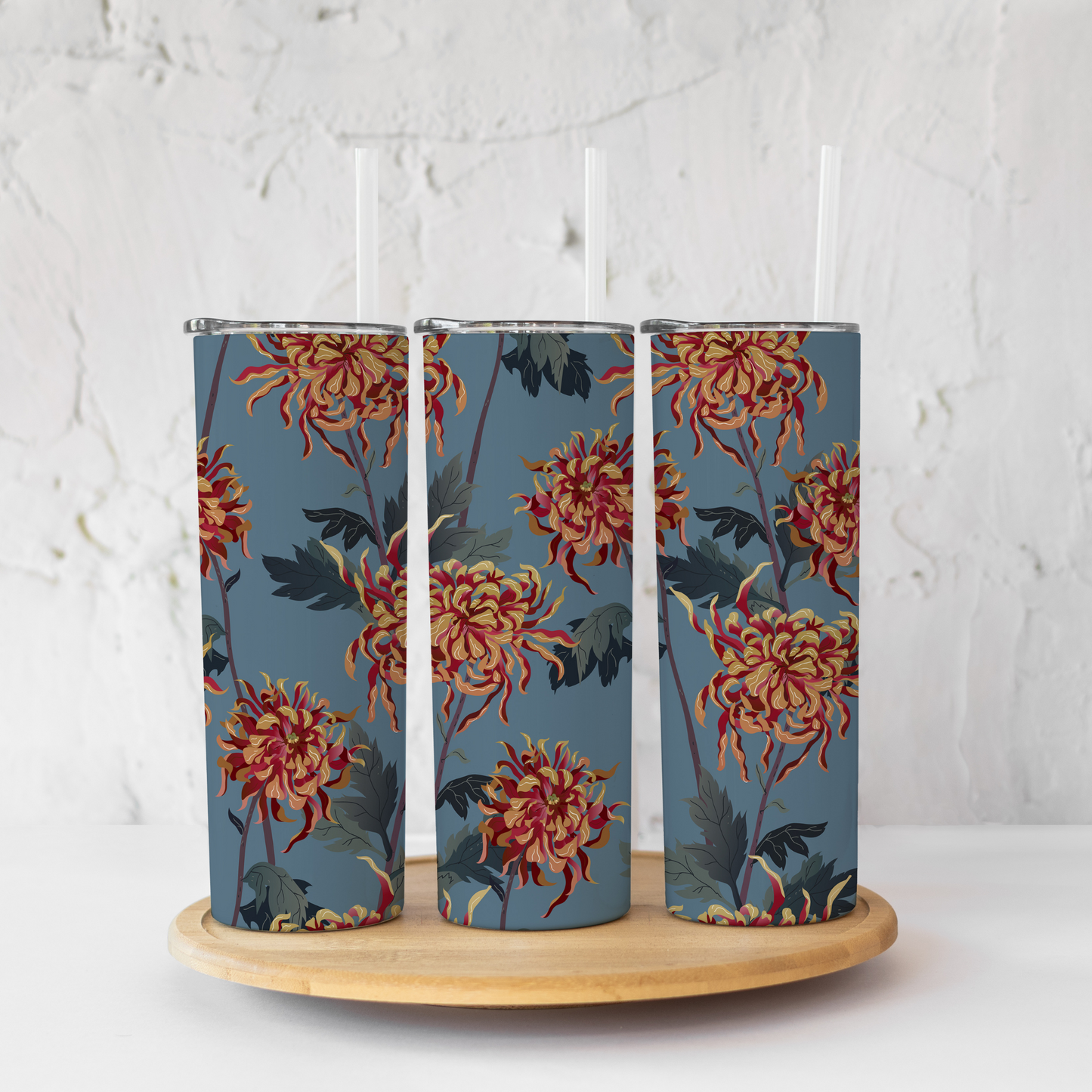 Thermal Tumbler 20oz - Blue Chrysanthemum