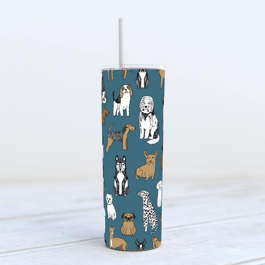 Thermal Tumbler 20oz - Teal Dogs
