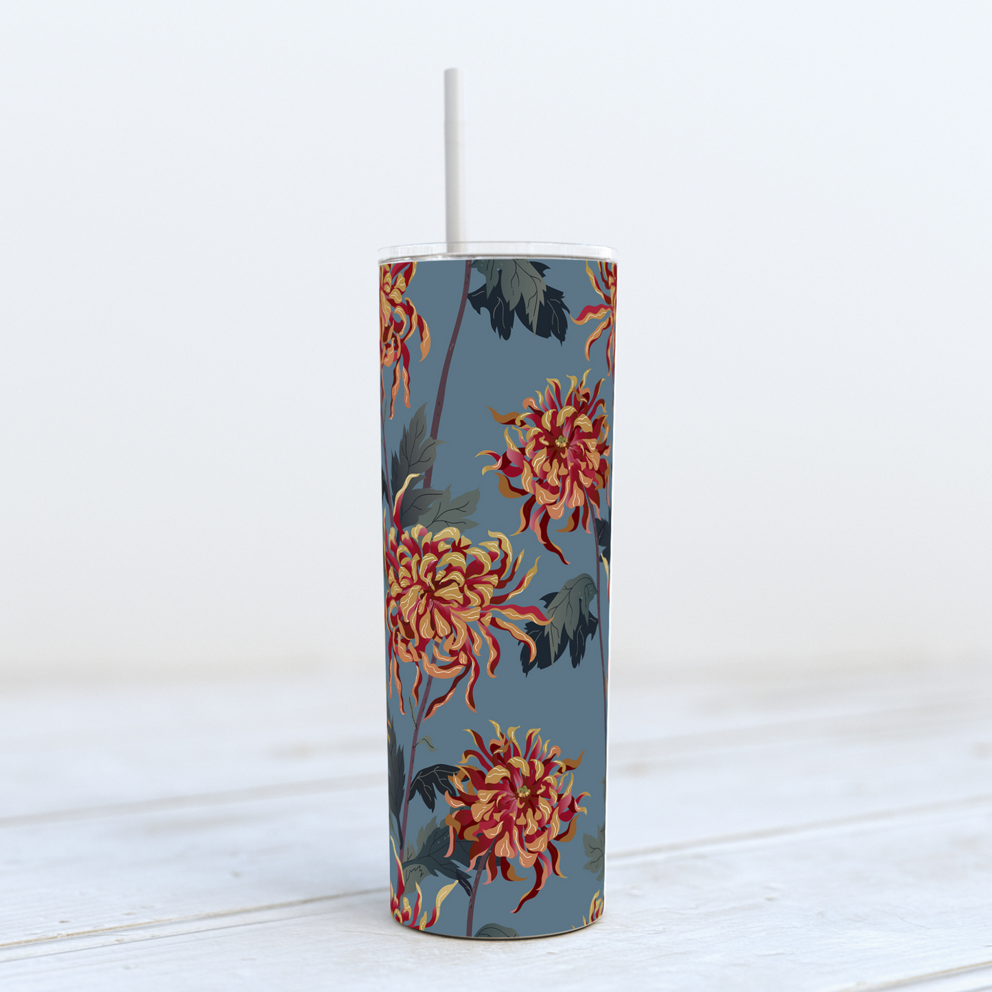 Thermal Tumbler 20oz - Blue Chrysanthemum