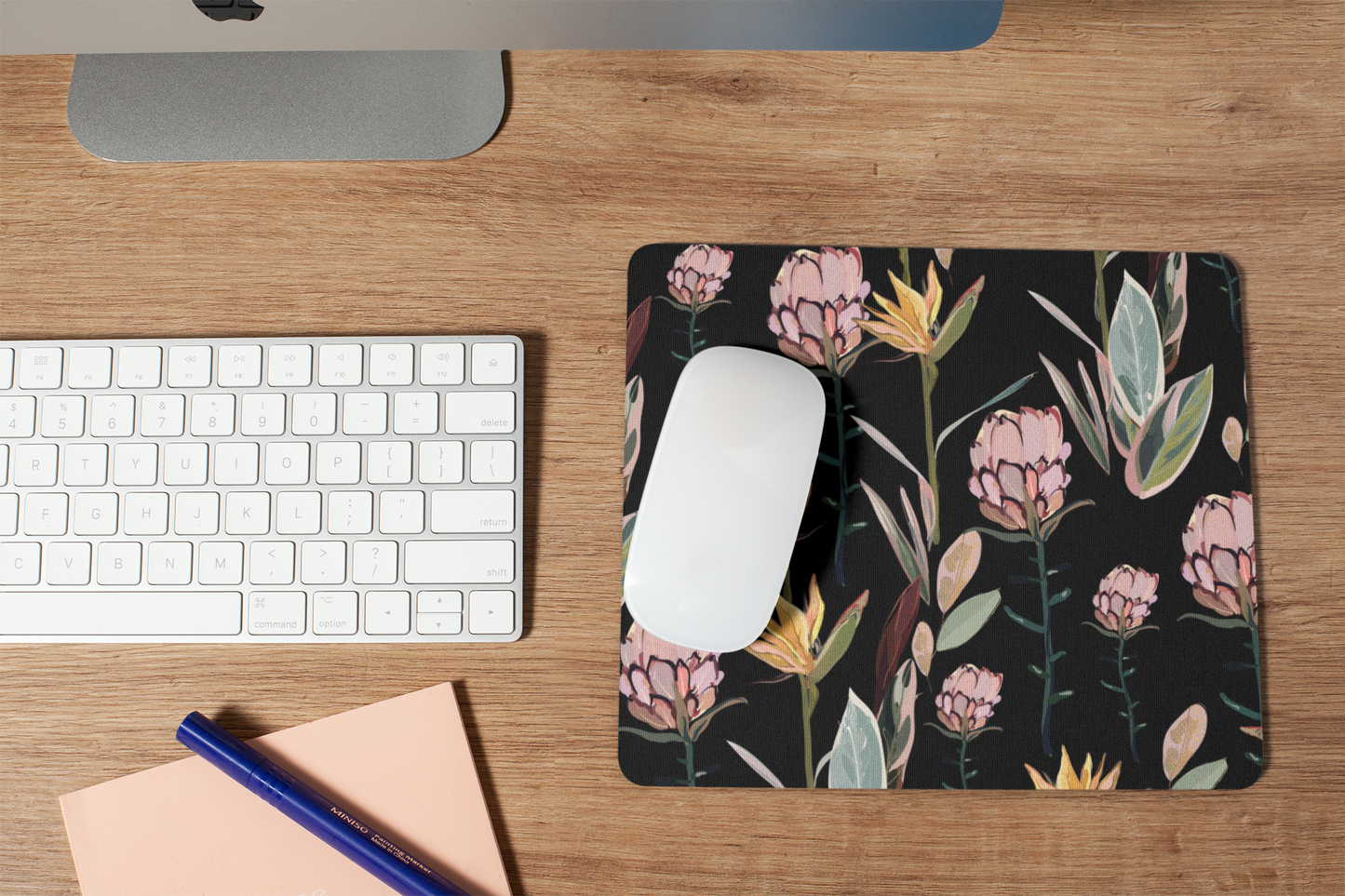 Black Floral Mouse Pad