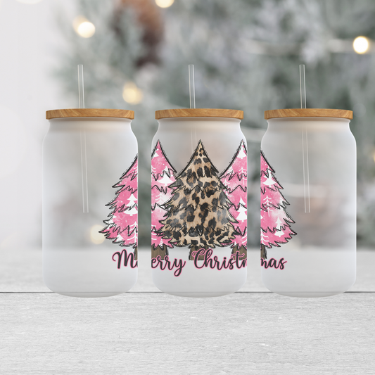 Pink Merry Christmas - Frosted Can Glass