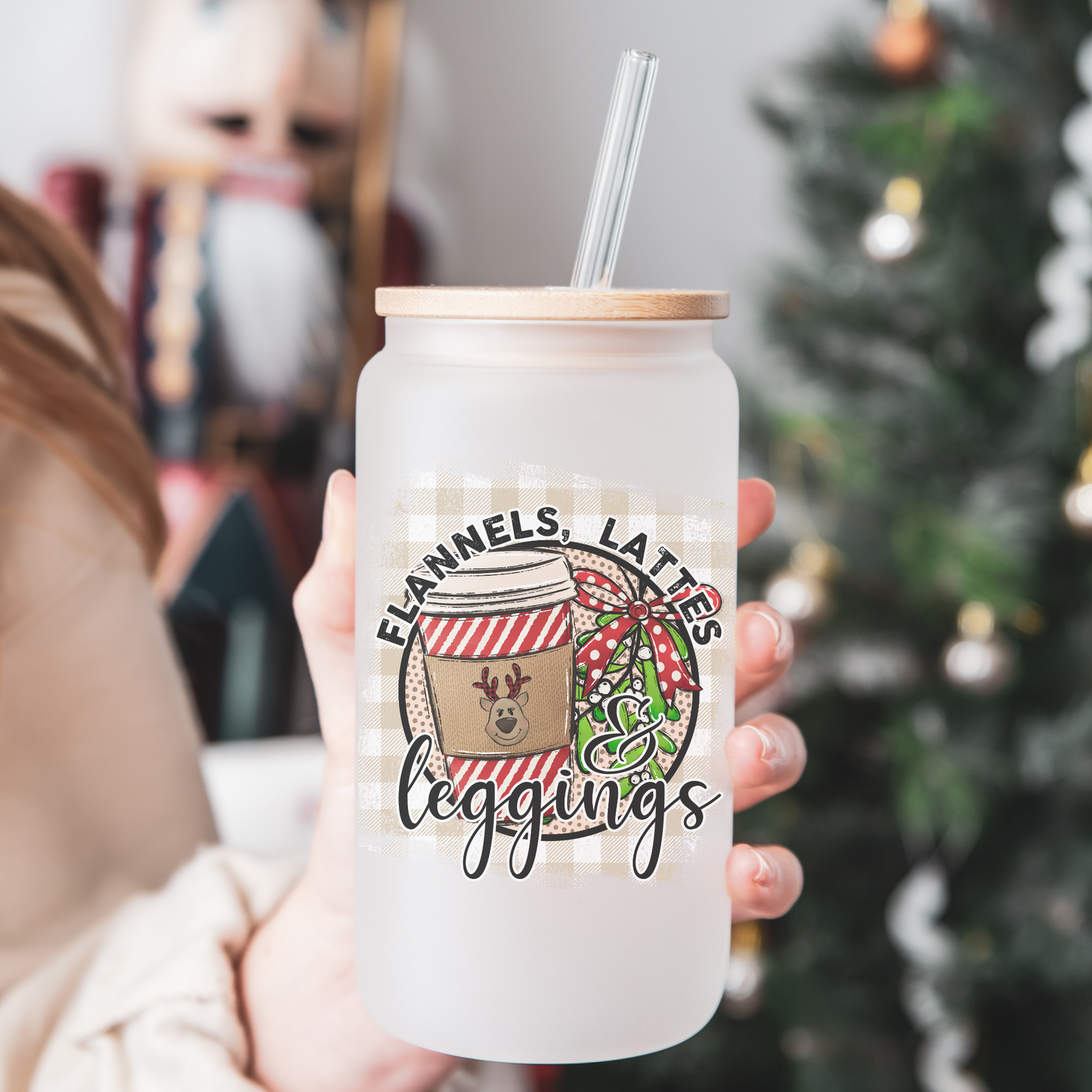 Flannels Lattes & Leggings - Frosted Can Glass