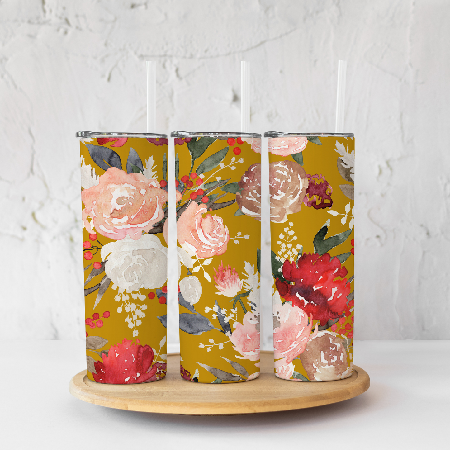 Thermal Tumbler 20oz - Mustard Floral