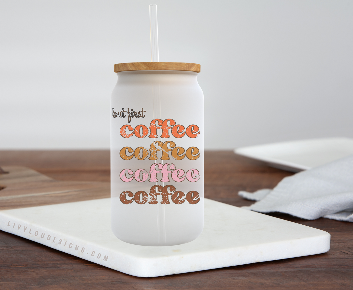But First Coffee - Frosted Can Glass