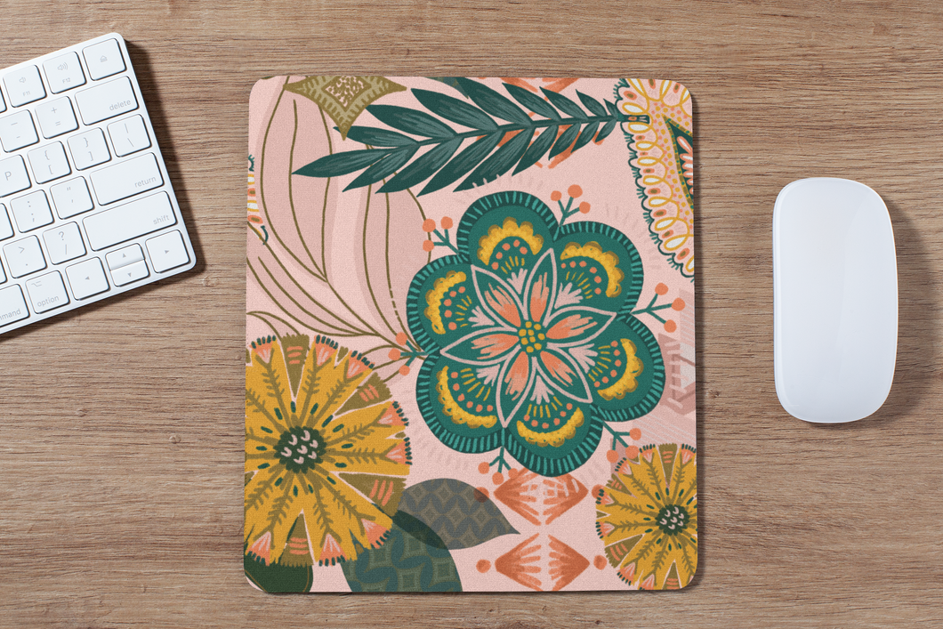 Pink Boho Floral Mouse Pad