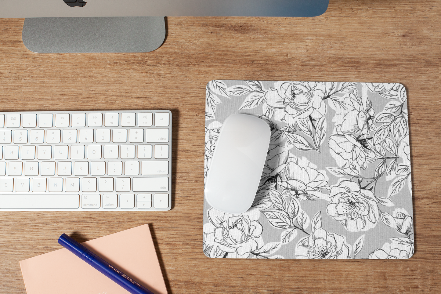 Grey Floral Mouse Pad